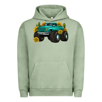 Pigment Oil Green monster truck with sunflower western Urban Hoodie - texasbilliewilder