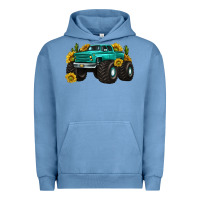 Pigment Pebble Blue monster truck with sunflower western Urban Hoodie - texasbilliewilder