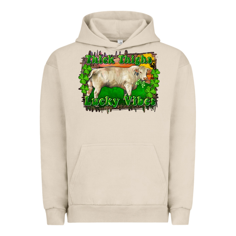 Thick Thighs Lucky Vibes Charolais Bull Urban Hoodie by RanaPortraitStore | Teevron