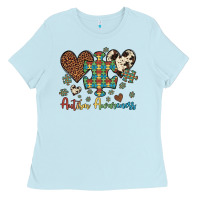 Baby Blue autism awareness leopard cowhide herts puzzle Ladies Tee - Artiststas