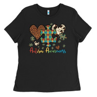 Autism Awareness Leopard Cowhide Herts Puzzle Ladies Tee | Teevron