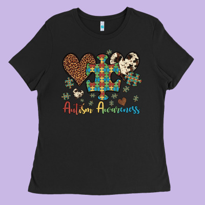Autism Awareness Leopard Cowhide Herts Puzzle Ladies Tee Designed By Artiststas