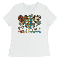 White autism awareness leopard cowhide herts puzzle Ladies Tee - Artiststas