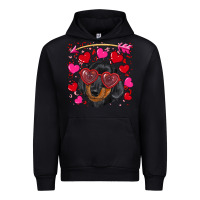 Black valentine's day  dachshund puppy Urban Hoodie - RanaPortraitStore