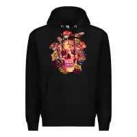 Black Floral skeleton with mushrooms Premium Hoodie - RanaPortraitStore