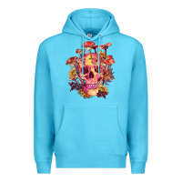 Ocean Blue Floral skeleton with mushrooms Premium Hoodie - RanaPortraitStore