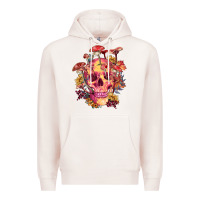 Pale Pink Floral skeleton with mushrooms Premium Hoodie - RanaPortraitStore