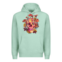 Seafoam Floral skeleton with mushrooms Premium Hoodie - RanaPortraitStore