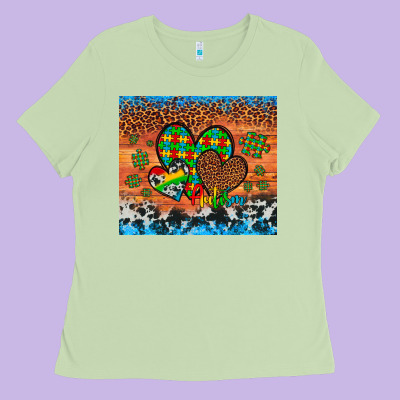 Autism Awareness Hearts Leopard Cowhide Ladies Tee Designed By Artiststas