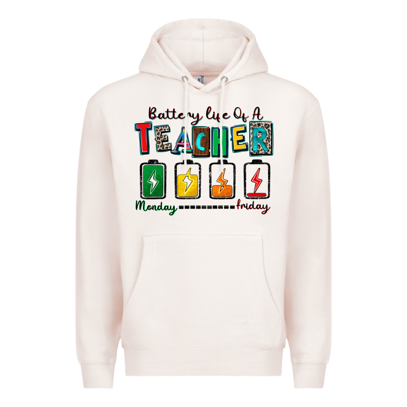 Battery Life Of A Teacher Premium Hoodie by Zillion Design Studio | Teevron