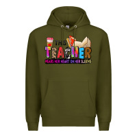 Army Green this teacher wears her heart on her sleeve Premium Hoodie - Zillion Design Studio