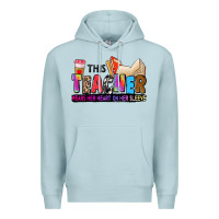 Blue Mist this teacher wears her heart on her sleeve Premium Hoodie - Zillion Design Studio