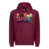 Burgundy this teacher wears her heart on her sleeve Premium Hoodie - Zillion Design Studio