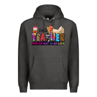 Charcoal Heather this teacher wears her heart on her sleeve Premium Hoodie - Zillion Design Studio