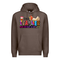 Coffee this teacher wears her heart on her sleeve Premium Hoodie - Zillion Design Studio