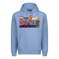 Colony Blue this teacher wears her heart on her sleeve Premium Hoodie - Zillion Design Studio