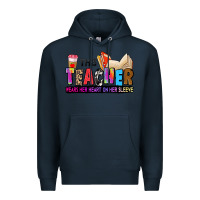 Navy this teacher wears her heart on her sleeve Premium Hoodie - Zillion Design Studio