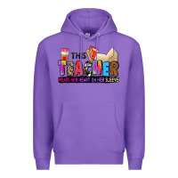 Purple this teacher wears her heart on her sleeve Premium Hoodie - Zillion Design Studio