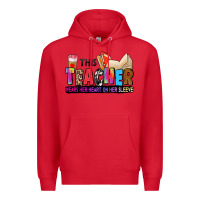 Red this teacher wears her heart on her sleeve Premium Hoodie - Zillion Design Studio