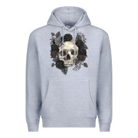 Heather Grey Floral skull Premium Hoodie - RanaPortraitStore