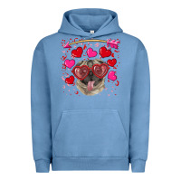 Pigment Pebble Blue Valentine's day  pug Urban Hoodie - RanaPortraitStore