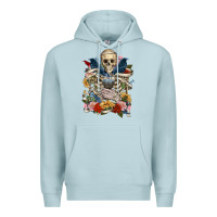 Blue Mist Flower Boho Skull Skeleton Premium Hoodie - RanaPortraitStore