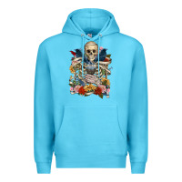 Ocean Blue Flower Boho Skull Skeleton Premium Hoodie - RanaPortraitStore