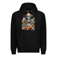 Black Flower Boho Skull Skeleton Premium Hoodie - RanaPortraitStore