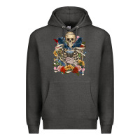 Charcoal Heather Flower Boho Skull Skeleton Premium Hoodie - RanaPortraitStore