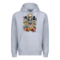 Heather Grey Flower Boho Skull Skeleton Premium Hoodie - RanaPortraitStore