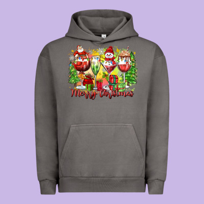 Merry Christmas Wine Glasses Urban Hoodie Designed By Zillion Design Studio