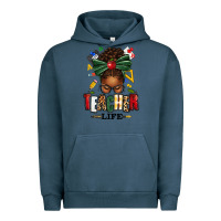 Pigment Midnight Navy teacher life afro messy bun Urban Hoodie - texasbilliewilder