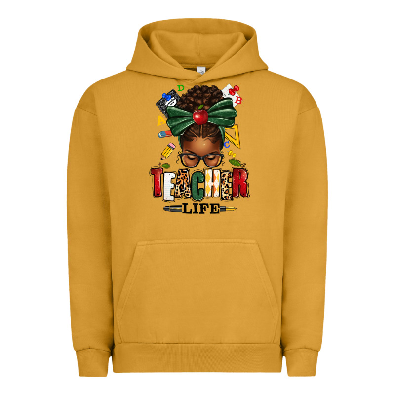 Teacher Life Afro Messy Bun Urban Hoodie by texasbilliewilder | Teevron