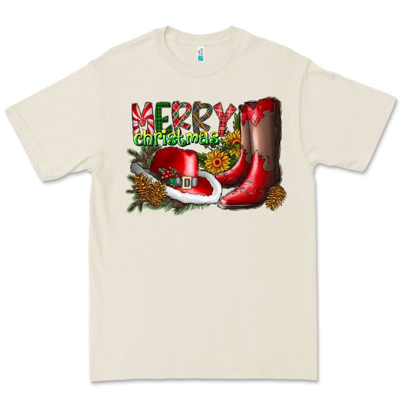 Cowboy Merry Christmas Premium Tee by CowhideDigitalArt | Teevron