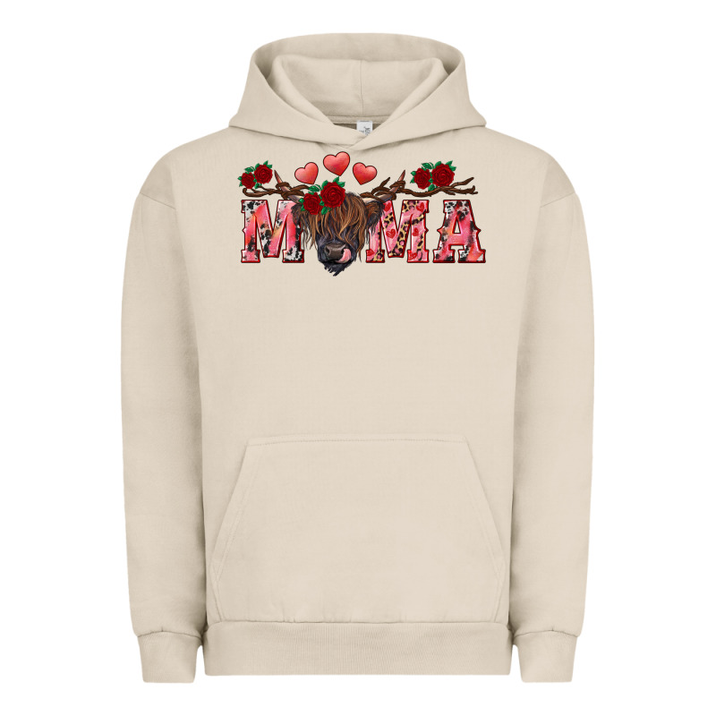 Valentine's Day Mama Black Highland Cow Urban Hoodie by RanaPortraitStore | Teevron