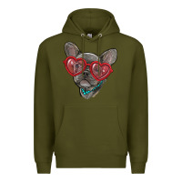 Army Green french bulldog with love glasses Premium Hoodie - RanaPortraitStore