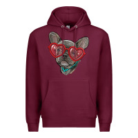 Burgundy french bulldog with love glasses Premium Hoodie - RanaPortraitStore
