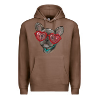 Chestnut french bulldog with love glasses Premium Hoodie - RanaPortraitStore