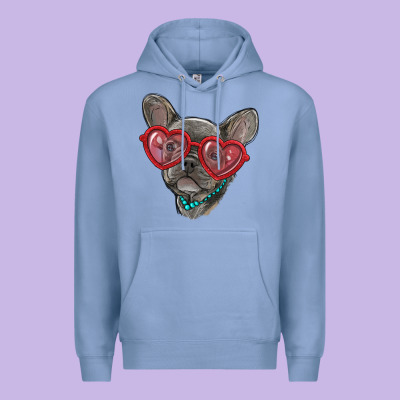 French Bulldog With Love Glasses Premium Hoodie Designed By Ranaportraitstore