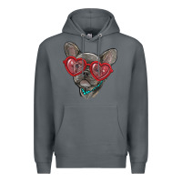 Rock french bulldog with love glasses Premium Hoodie - RanaPortraitStore