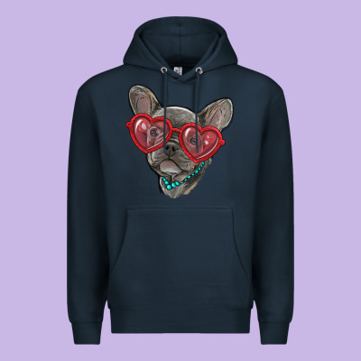 French Bulldog With Love Glasses Premium Hoodie Designed By Ranaportraitstore