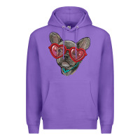 Purple french bulldog with love glasses Premium Hoodie - RanaPortraitStore