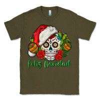 Army Green Feliz Navidad Skull Classic Tee - BundleAndBundleShop