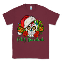 Burgundy Feliz Navidad Skull Classic Tee - BundleAndBundleShop