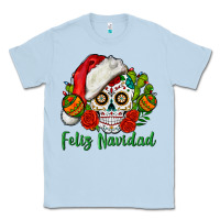 Dusty Blue Feliz Navidad Skull Classic Tee - BundleAndBundleShop