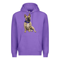 Purple French bulldog with royal blue Premium Hoodie - RanaPortraitStore