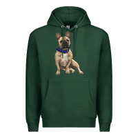 Sports Green French bulldog with royal blue Premium Hoodie - RanaPortraitStore