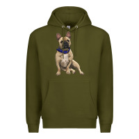 Army Green French bulldog with royal blue Premium Hoodie - RanaPortraitStore