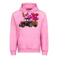 Fuchsia Pink Valentine's day pink tractor with pin heart balloons Urban Hoodie - RanaPortraitStore