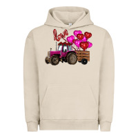 Pigment French Oak Valentine's day pink tractor with pin heart balloons Urban Hoodie - RanaPortraitStore